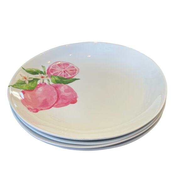 Soho Loft Pink Lemons Melamine Dinner Plates 11in Summer Fruit Set of 4 NEW - Picture 5 of 5